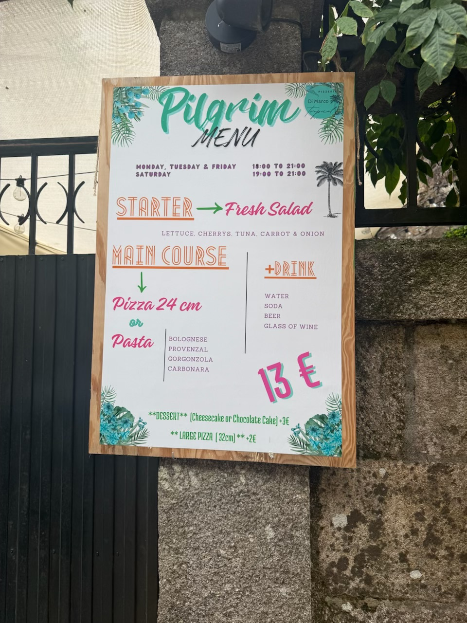 Day 1 - Pilgrim Menu